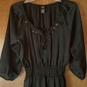 Black shirt with tie and beading